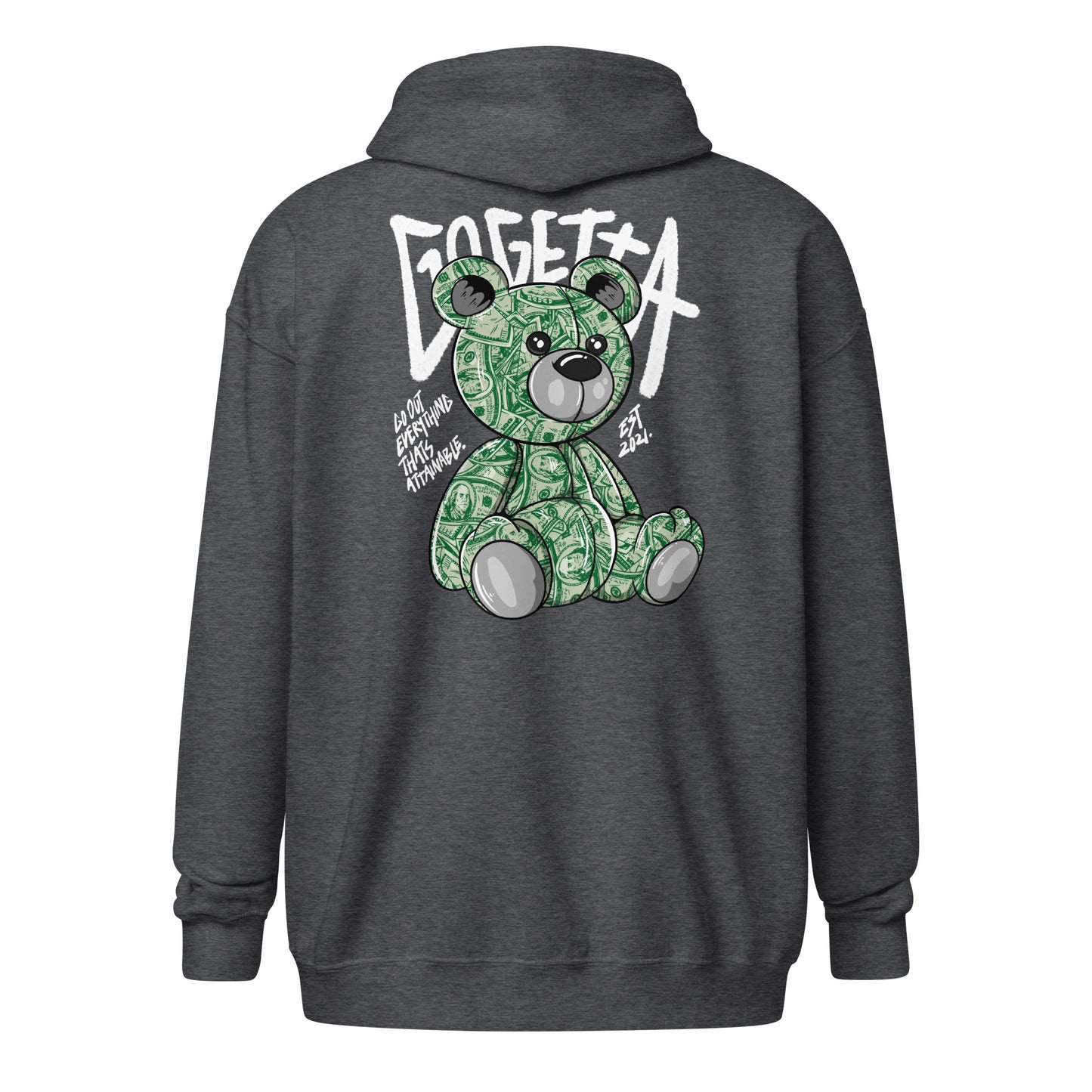 G.O.G.E.T.T.A Embroidered & DTP "Money Bear" Unisex heavy blend zip hoodie